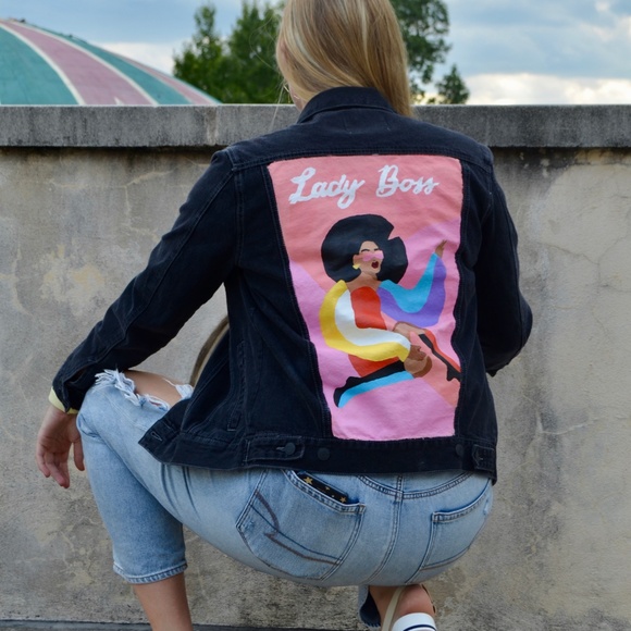 Hand Painted Lady Boss Jean Jacket - Picture 2 of 4